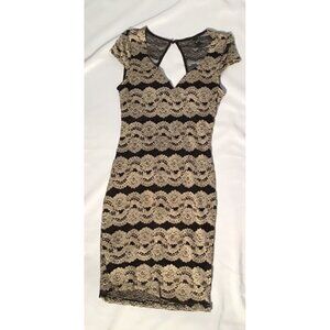 Windsor -Party Dress Vintage - Fully Lined With A Black Sheath Overlay Gold Lace